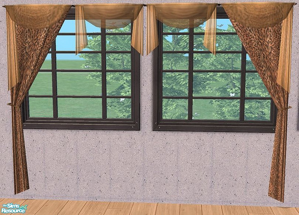 Sims 2 — Wild Feeling Curtains by Bitzybus — Animal Print recolors of the Multi Style Curtains. You will need the meshes