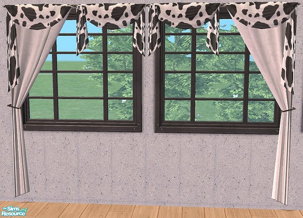 Sims 2 — Wild Feeling Curtains by Bitzybus — Animal Print recolors of the Multi Style Curtains. You will need the meshes