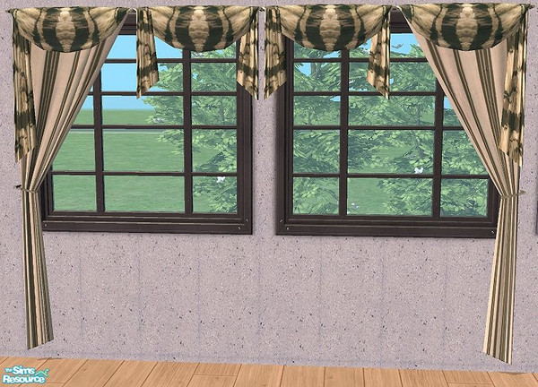 Sims 2 — Wild Feeling Curtains by Bitzybus — Animal Print recolors of the Multi Style Curtains. You will need the meshes