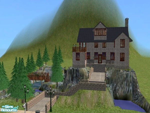Sims 2 — The Heights by Shakeshaft — Set on a Rockface this house as great views of the river below,with a picnic area