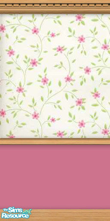 Sims 2 — Pink Flowers Wall Set by Cailca — A lovely wall paper featuring pink flowers, with diffent coloured wood trims.