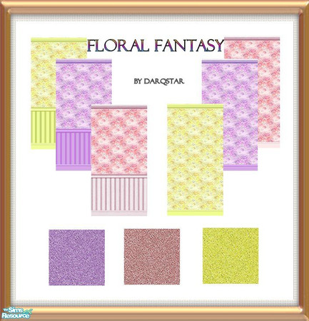 Sims 2 — Floral Fantasy Set by TSR Archive — 6 Wallpapers with 3 matching carpets. Matching trim for wallpapers was also