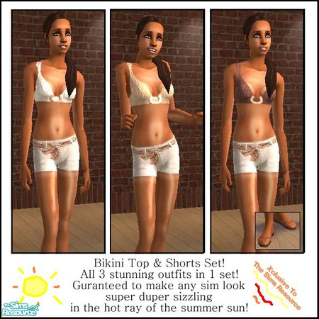 Sims 2 — Bikini Top & Shortz Set! by oldmember_xsunkissedx2 — Karma Colours (Brown, White & Tanned) are