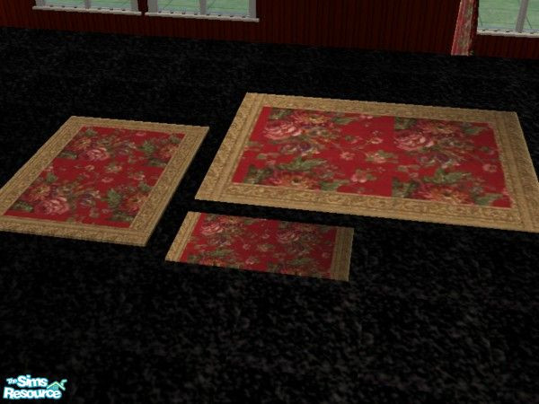 Sims 2 — Antique red rug set by ead425 — 13 items, 1 wall,1 floor: bookcase,coffee table, curtains, desk end table,