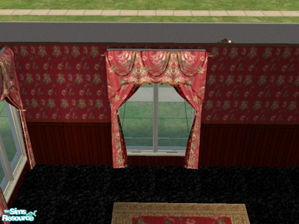 Sims 2 — Antique red curtains by ead425 — 13 items, 1 wall,1 floor: bookcase,coffee table, curtains, desk end table,