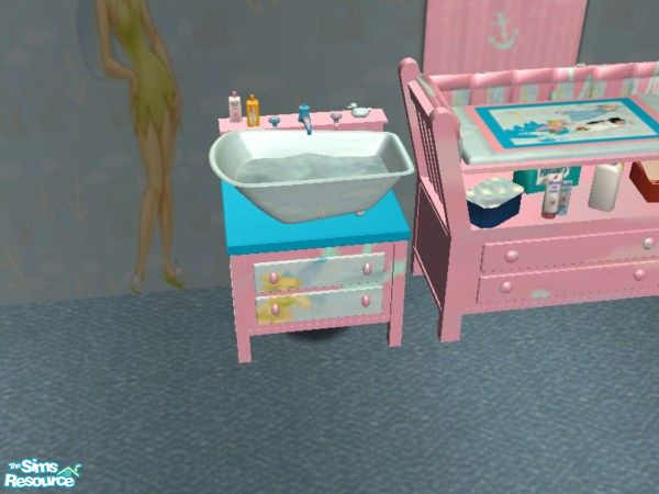 Sims 2 — Tinkerbell baby bath by ead425 — Thanks to Disney:14 items, 2 walls:baby bath, bookcase,changing table, crib,