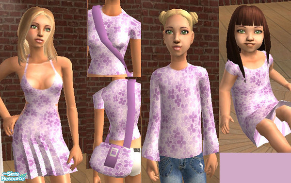 Sims 2 — Lavendar Flowers Set by ShortyBoo — Set includes an outfit for adult, teen, child and toddler. Each outfit has