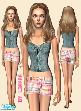 Sims 2 — Set 330 teen fashion by Lianaa - denim top shorts by Lianaa — Set 330 teen fashion by Lianaa - denim top with
