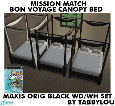 Sims 2 — TL - MM BV HOH Canopy Bed OrigBlackWd Set by TabbyLou — Recolor of the Bon Voyage HOH Canopy Bed to go with my