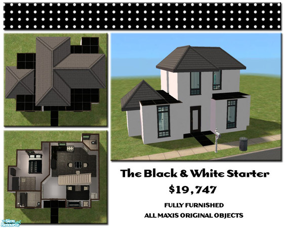 Sims 2 — 6901 Blackenwhite Way by jigsawtooth — Inspired by AngelKitten056\'s black and white set, this starter house is