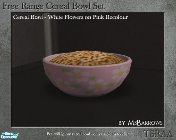 Sims 2 — Free Range Cereal Bowl - Flowers on Pink Recolour by MsBarrows — Try placing one or more of these bowls down on