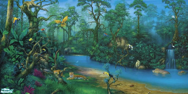Sims 2 — Jungle Dreams Mural by brittie — Great for all ages. They won\'t bite, I promise!