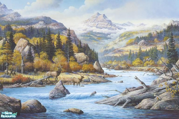 Sims 2 — Elk Country Mural by brittie — Beautiful mountain view, complete with wildlife! Enjoy!