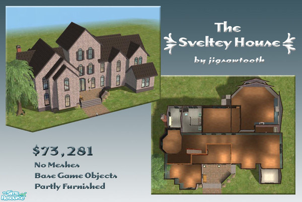 Sims 2 — The Sveltey House  by jigsawtooth — Large master bedrm w/fireplace, music room, spacious kitchen, living areas.