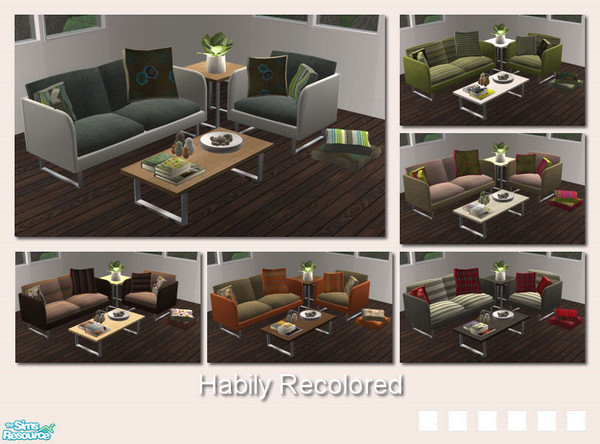 Sims 2 — Habily recolored by mirake — Recolored sofa/chair, tables and pillows. As you know, several meshes use the same