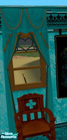 Sims 2 — Teal Medieval Bedroom Curtain by ljkane — Lovely medieval bedroom set matching curtains