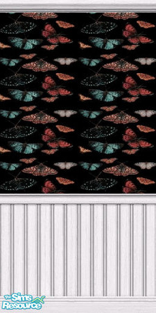 Sims 2 — Midnight Butterflies, Red w/wainscotting by TSR Archive — Wallpaper as black as midnight, with a butterfly