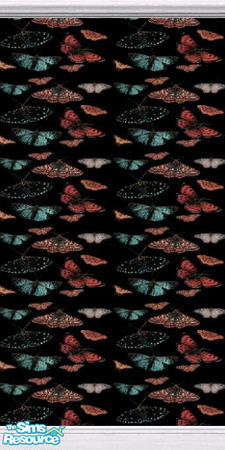 Sims 2 — Midnight Butterflies, Red, plain by TSR Archive — Wallpaper as black as midnight, with a butterfly pattern. Yes,