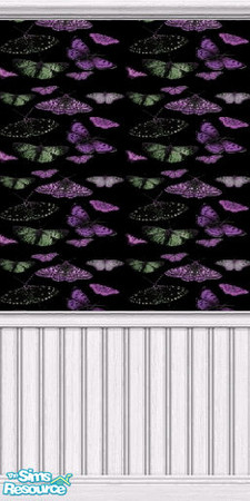 Sims 2 — Midnight Butterflies, Purple w/wainscott by TSR Archive — Wallpaper as black as midnight, with a butterfly