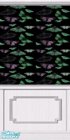Sims 2 — Midnight Butterfly Green with Wainscotti by TSR Archive — Wallpaper as black as midnight, with a butterfly
