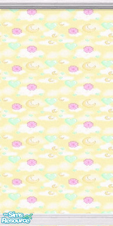 Sims 2 — Yellow Nursery Walls by TSR Archive — Soothing patern of stars, clouds, moons and flowers will help lull your