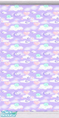Sims 2 — Purple Nursery Wall by TSR Archive — Soothing patern of stars, clouds, moons and flowers will help lull your
