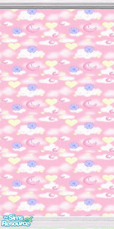 Sims 2 — Pink Nursery Wallpaper by TSR Archive — Soothing patern of stars, clouds, moons and flowers will help lull your