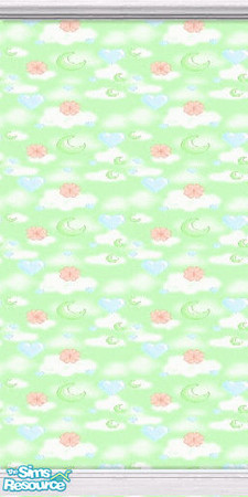 Sims 2 — Green Nursery Wallpaper by TSR Archive — Soothing patern of stars, clouds, moons and flowers will help lull your