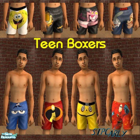 Sims 2 — Teen Boxers by STP Carly — Colorful boxers for male teens.