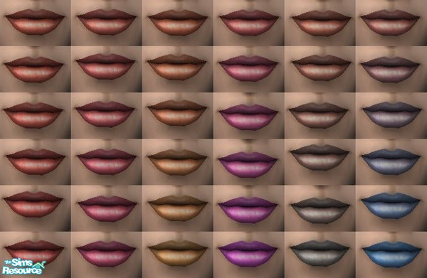 Sims 2 — Dream Sheen Lipsticks by stitchy — 36 different shades, ranging from subtle to bold. Each has a delicate sheen.