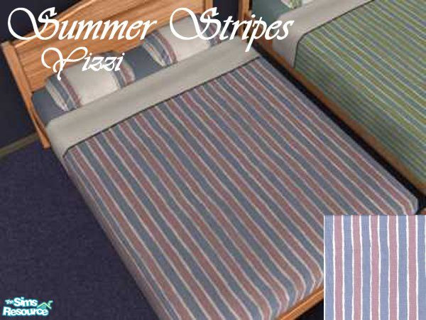 Sims 2 — Summer Stripes 2 by Yizzi — Striped bedding in blue and red