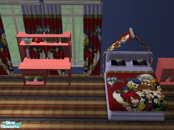 Sims 2 — Kingdom Hearts desk w/hutch by ead425 — thanks to Disney: 8 items: 3 panel picture, bed, desk, dresser, nite