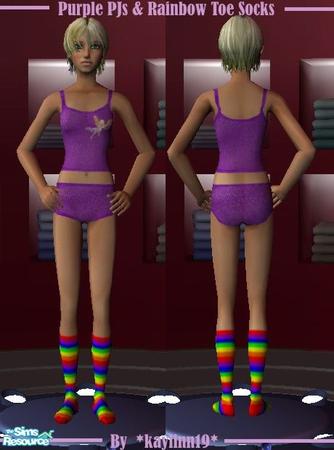 The Sims Resource - Purple PJs & Rainbow Toe Socks