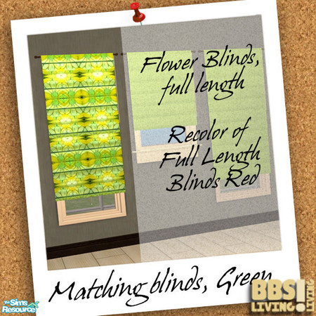 Sims 2 — Matching Blinds set, Green Flower by BetterbeSim — Bright colored blinds, full length or short, plain or with