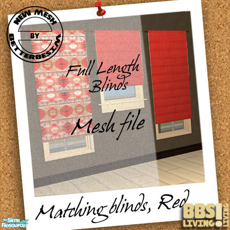 Sims 2 — Matching Blinds set, Red by BetterbeSim — Bright colored blinds, full length or short, plain or with flower