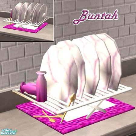Sims 2 — Purple/White dishes on a rack by buntah — Are your Sims too poor to buy a dishwasher? Do they have to wash their
