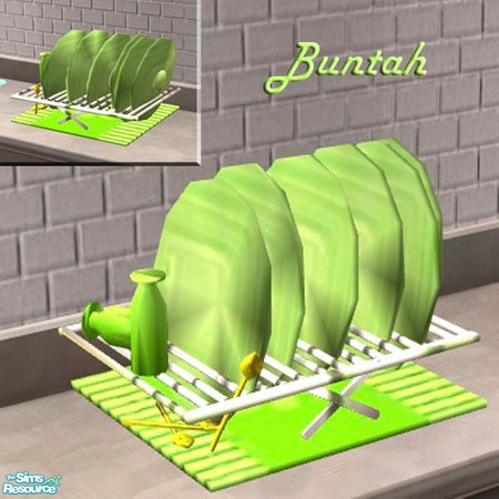 Sims 2 — Green/Yellow dishes on a rack by buntah — Are your Sims too poor to buy a dishwasher? Do they have to wash their