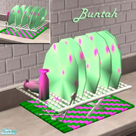 Sims 2 — Green/Pink dishes on a rack by buntah — Are your Sims too poor to buy a dishwasher? Do they have to wash their