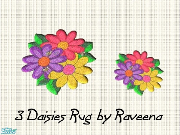 Sims 2 — 3 Daisies Rug by Raveena — This rug requires Windkeeper's 3x3 round rug mesh. If you want the smaller round rug