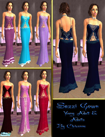 Sims 2 — Sazzi Gowns by Cloisonne — Collection of formal gowns for Young adult and adult.University required only for