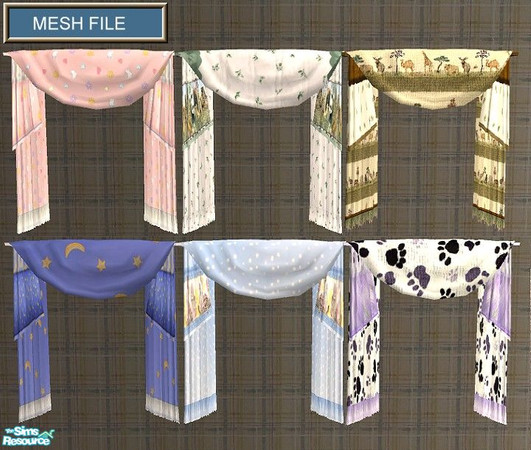 Sims 2 — Toddler set - MESH Curtains by Bitzybus — New mesh! This is the Curtain MESH file, it uses all the textures from