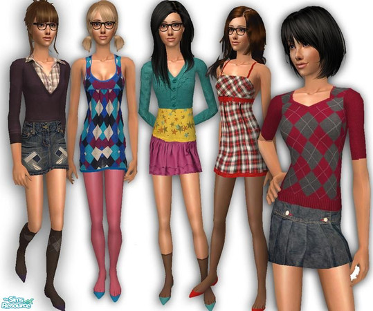 Sims 2 —  by pretty_baby — 5 Geeky BUT hopefully Trendy Outfits for your Teen. Mesh By Modish Kitten IS required. Click