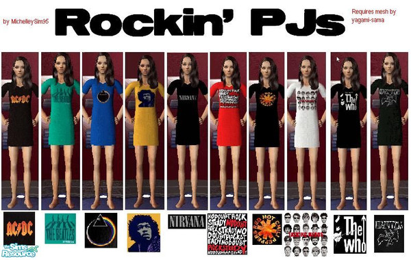 Sims 2 — Rockin\' PJs! by MichelleySim95 — This set of 10 pjs is totally rockin! This set requires yagami-sama\'s mesh. I
