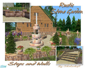 Sims 2 — Rustic Stone Garden - Steps and Walls by Shakeshaft — A set of 7 stone walls and matching steps, in a variation