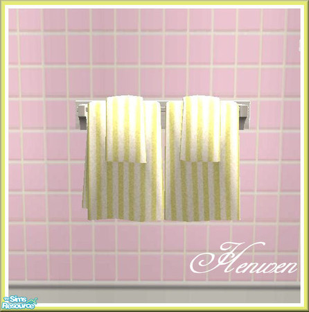 Sims 2 — Pretty Pink Bath Towel On Wood Green Stripe by Henwen — 