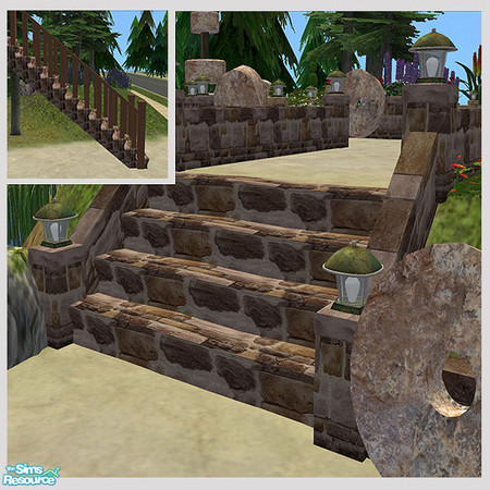 Sims 2 — Rustic Stone Garden - Cottage Steps - Mesh by Shakeshaft — Part of a set of 7 stone walls and matching steps, in