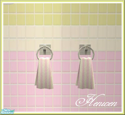 Sims 2 — Pretty Pink Bath Towel On Wood Ring Pink Stripe by Henwen — 