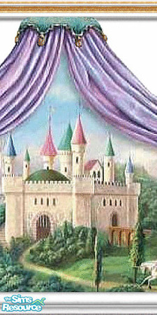 Sims 2 — Fairytale Bed Accessory 2 by Lorah — Castles and a mystical unicorn in this fairytale bedroom accessory. Purple