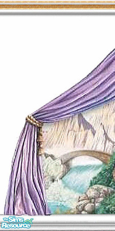 Sims 2 — Fairytale Bed Accessory 1 by Lorah — Castles and a mystical unicorn in this fairytale bedroom accessory. Purple