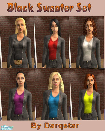 Sims 2 — Black Sweater Set by TSR Archive — I always felt Maxis should have done more with the standard sweater set. At